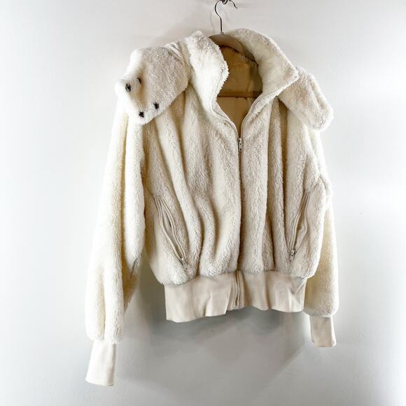 Savvi Amy Long Sleeve Full Zip Sherpa Fleece Jacket with Hood Cream Medium - Picture 9 of 11